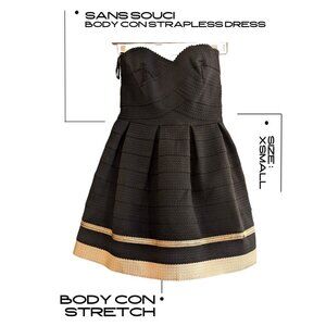 Sans Souci Black Bodycon Strapless Gold Trim Dress
